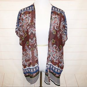 Bobeau Boho Sheer Paisley Geo Print Top Large